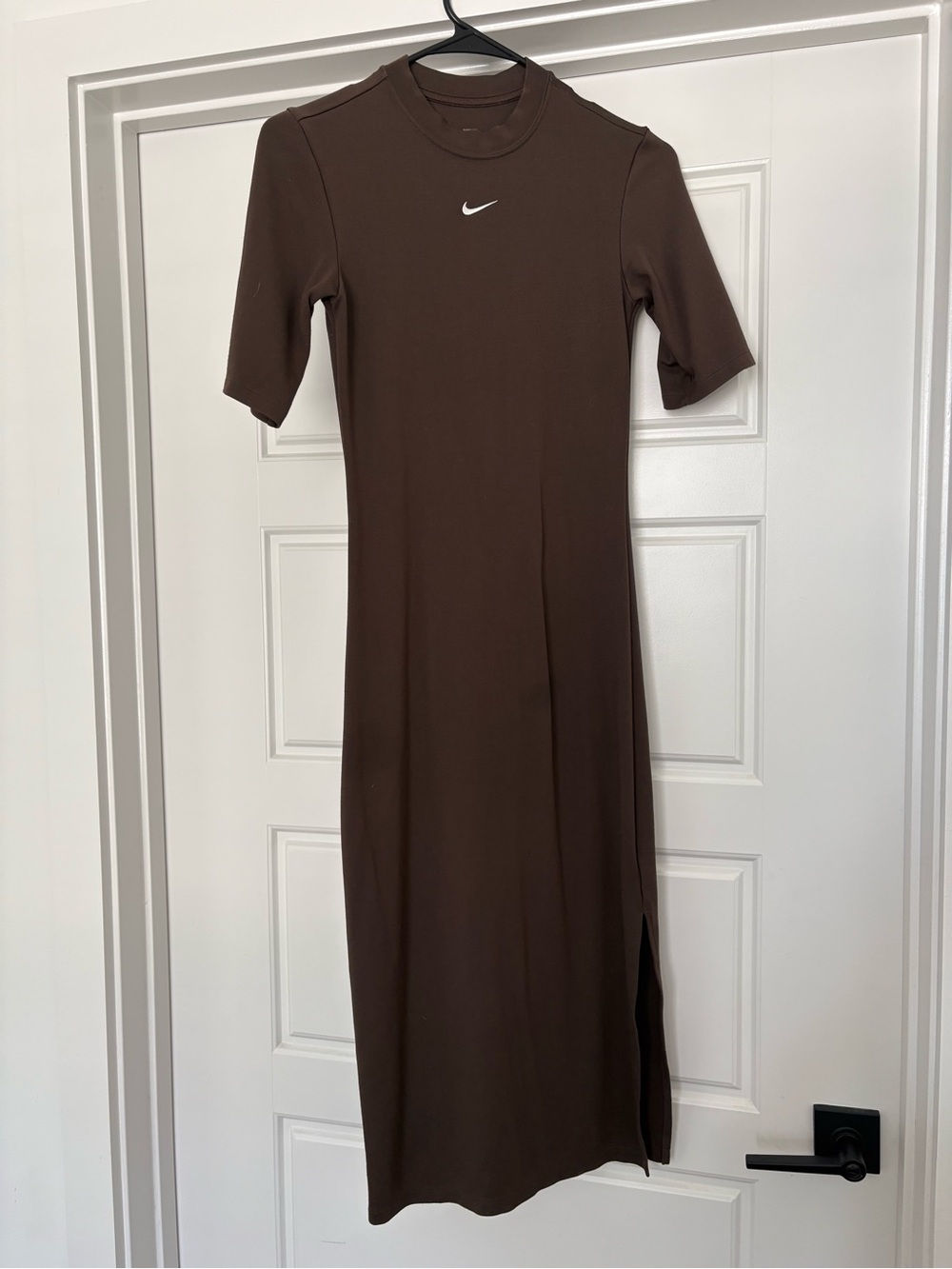 Nike Chocolate Brown Short-Sleeve Midi Dress with Side Slit